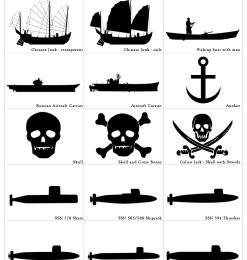 一套潜艇,帆船,海盗标志ps自定义图形素材