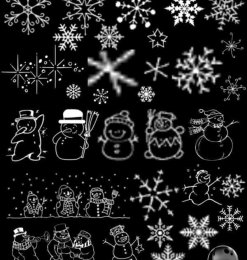 圣诞节线条式雪花雪人笔刷