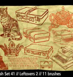 手绘猫咪箱包老式打字机笔刷