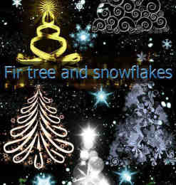 四个枞树、雪花、祥光等喜庆圣诞类PS笔刷打包下载