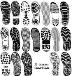22种各式各样的脚印、鞋印、鞋底痕迹PS笔刷
