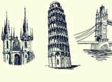 欧式古建筑斜塔、城堡PS笔刷