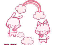 可爱卡通小白兔与小猫咪PS笔刷素材