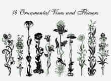 手绘植物鲜花、植物藤蔓图案photoshop笔刷素材