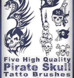 漂亮的海盗骷髅头纹身图案photoshop笔刷素材