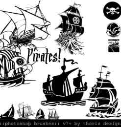 卡通矢量式海盗船、帆船photoshop笔刷素材下载