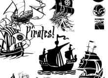 卡通矢量式海盗船、帆船photoshop笔刷素材下载