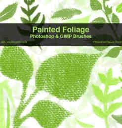 帆布油漆质地的绿叶、树叶photoshop笔刷素材