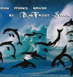 卡通海豚、鲨鱼、鲸鱼图案photoshop笔刷素材下载