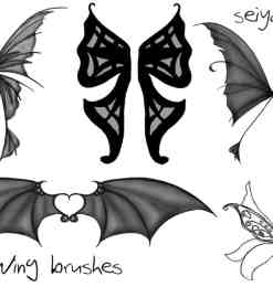 手绘妖精翅膀、恶魔翅膀、精灵翅膀、吸血鬼翅膀、蝙蝠翅膀PS笔刷素材#.1