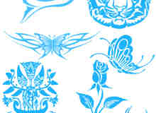 鲨鱼、虎头、蝴蝶、图腾花纹等纹饰纹身图案PS笔刷素材
