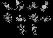 拼凑型植物蝴蝶艺术花纹图案效果Photoshop笔刷素材下载