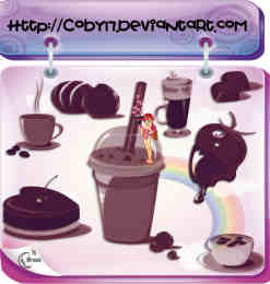 卡通咖啡、饮料、冰淇淋、巧克力等PS笔刷素材