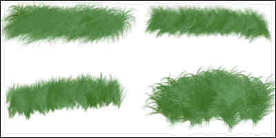 4种小草、草地、绒毛、毛发效果Photoshop笔刷素材