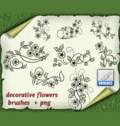 漂亮的手绘植物花朵图案Photoshop笔刷素材