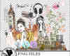 手绘水粉卡通女孩、城市等照片装饰素材