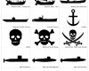 一套潜艇、帆船、海盗标志PS自定义图形素材