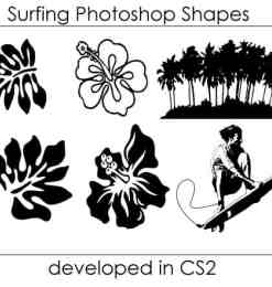 手绘花纹、树林、冲浪爱好者photoshop自定义形状素材 .csh 下载