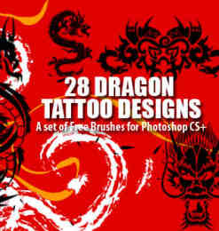 26种中国龙、西方龙图案图腾纹饰、纹身Photoshop笔刷