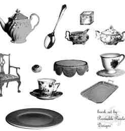 餐具、椅子、杯子、餐盘、茶壶、勺子、盘子Photoshop笔刷
