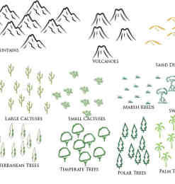 手绘小山、仙人掌、草地、树木、树桩PS笔刷素材