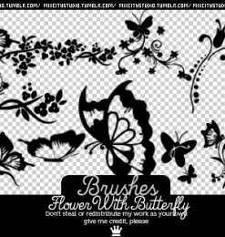 漂亮的剪纸效果蝴蝶花纹图案PS笔刷