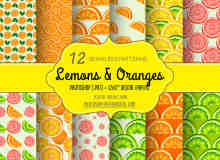 12种夏日鲜果橙图案Photoshop填充图案底纹素材 .pat 下载