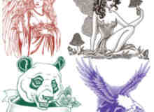天使、精灵、熊猫、老鹰PS纹身刺青图案笔刷下载