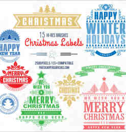 15种不同的圣诞节徽章图案标志PS笔刷下载