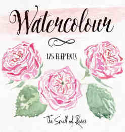 漂亮的手绘水彩玫瑰花图案Photoshop笔刷下载