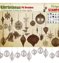 圣诞节彩球、彩灯、铃铛节日装饰品Photoshop笔刷素材下载