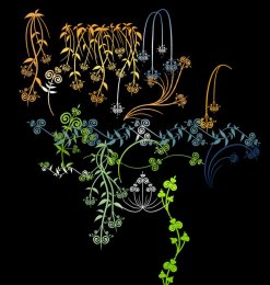 漂亮的手绘式植物花纹图案、枝条纹饰、柳条图案Photoshop笔刷