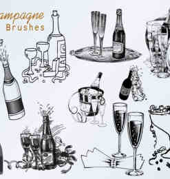 20种香槟图形、酒瓶与酒杯Photoshop笔刷素材