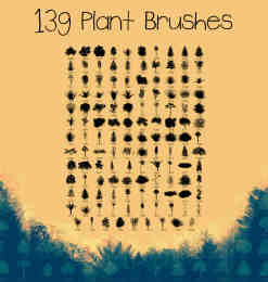 139种植物树木、小草、草丛、灌木图形PS笔刷素材下载