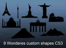 9个世界奇观建筑剪影造型Photoshop自定义形状素材