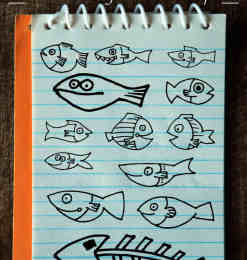 手绘涂鸦小鱼鱼图形、鱼骨头PS童趣笔刷素材
