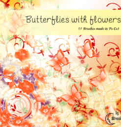 漂亮的蝴蝶与鲜花花纹图案、印花装饰PS笔刷下载