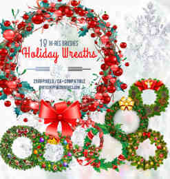 漂亮的18种圣诞节环圈、花环装饰品Photoshop笔刷素材