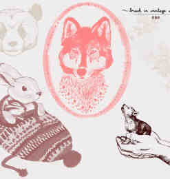 可爱卡哇伊熊猫、兔子、狼头等动物插画图形PS笔刷素材