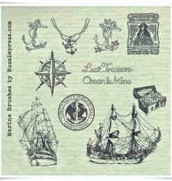 船锚、西式帆船、宝藏、指南针符号PS航海元素笔刷
