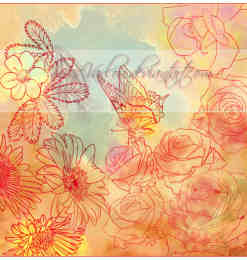 PS线稿鸟语花香花纹图案、手绘线框蝴蝶与花朵PS印花笔刷