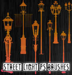 欧式传统街道路灯剪影图形Photoshop笔刷素材