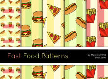 卡哇伊汉堡包、薯条、披萨背景图案Photoshop填充图案文件底纹素材 .pat 下载