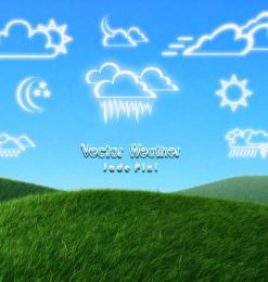 可爱卡哇伊的天气图案、乌云、太阳、月亮手绘图形PS呆萌笔刷