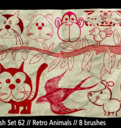 可爱卡哇伊卡通涂鸦猫咪、猴子、小狗、小鸟、燕子等PS童趣笔刷