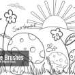 超级可爱童趣涂鸦、幼稚呆萌的手绘蘑菇、鲜花、青草、太阳PS笔刷图案素材