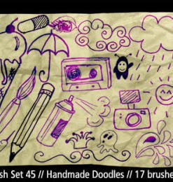 可爱童年元素白云、磁带、喷漆罐、照相机、太阳、铅笔、冰淇淋、雨伞、药丸、眼睛等PS童趣笔刷