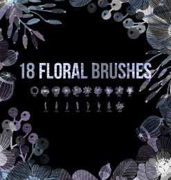 18种水彩是手绘花朵、鲜花、叶子PS笔刷素材下载