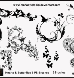 漂亮优美的艺术系植物花朵、蝴蝶印花图案PS笔刷下载