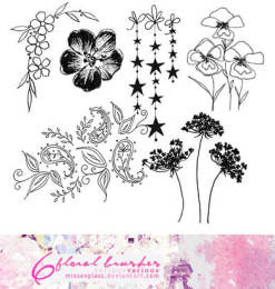 漂亮的手绘鲜花、印花图案效果PS笔刷素材下载